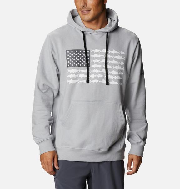 Columbia PFG Fish Flag Hoodies Grey For Men's NZ32158 New Zealand